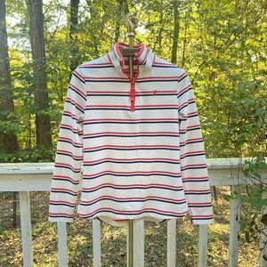 Joules White Red Blue Striped 1/4 Zip Pullover Sweater